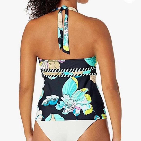 NWT Trina Turk Sintra Black Tropical Flora Halter Tankini Swimsuit Set Size 2 - Picture 10 of 16
